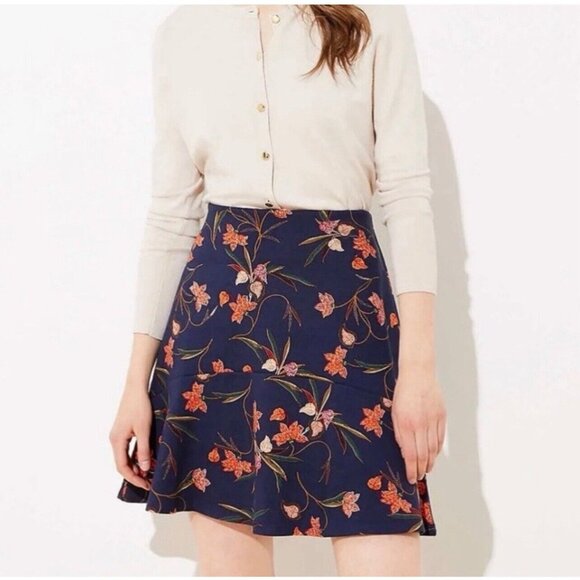 LOFT Dresses & Skirts - LOFT Skirt Blue Floral Print Mini Pull On Ponte Flounce NWT